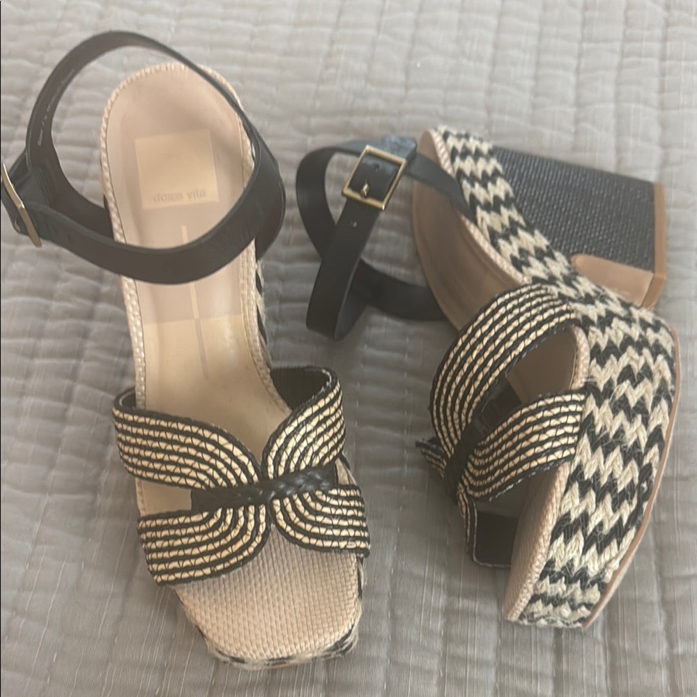 Black and Cream Woven Platform Sandals